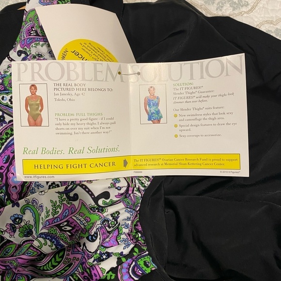 IT FIGURES SLENDER THIGHS Black With Print Slimming Swim Dress NWT Size 20W - Picture 7 of 9